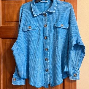 Blue Button-Up Waffle Knit Shirt new size L/XL Zenana